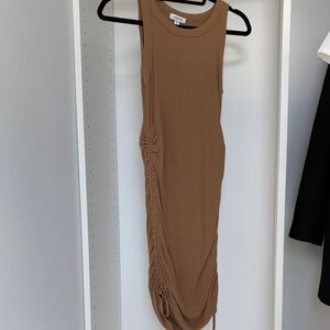 mittoshop Sleeveless Ruched Midi Dress in Camel Brown